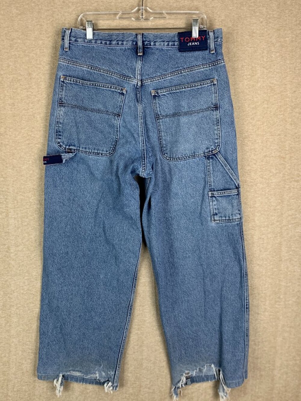 VTG Y2K TOMMY HILFIGER JEANS CARPENTER 34x28 BAGGY WIDE LEG Flag 00s Distressed